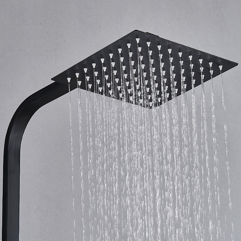 Black Square Shower Set With Thickened 304 Stainless Steel