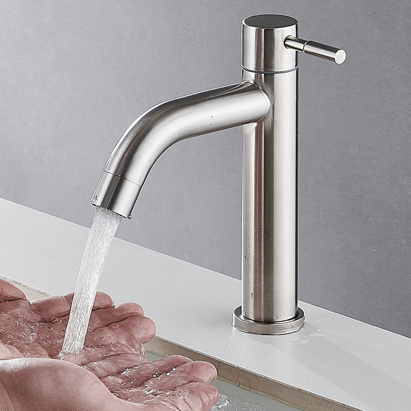 304 Stainless Steel Single Cold Water Faucet for Bathroom Washbasin