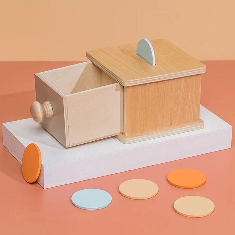 Montessori teaching aids wooden textile drum infant early education educational toys montessori wood coin box