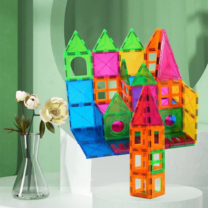 Wholesale 100 pcs Popular Plastic Color Window Magnetic Puzzle Building Blocks Kids Educational Toys
