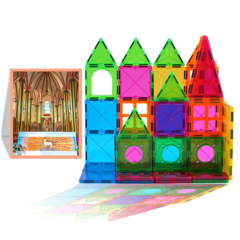 Wholesale 100 pcs Popular Plastic Color Window Magnetic Puzzle Building Blocks Kids Educational Toys