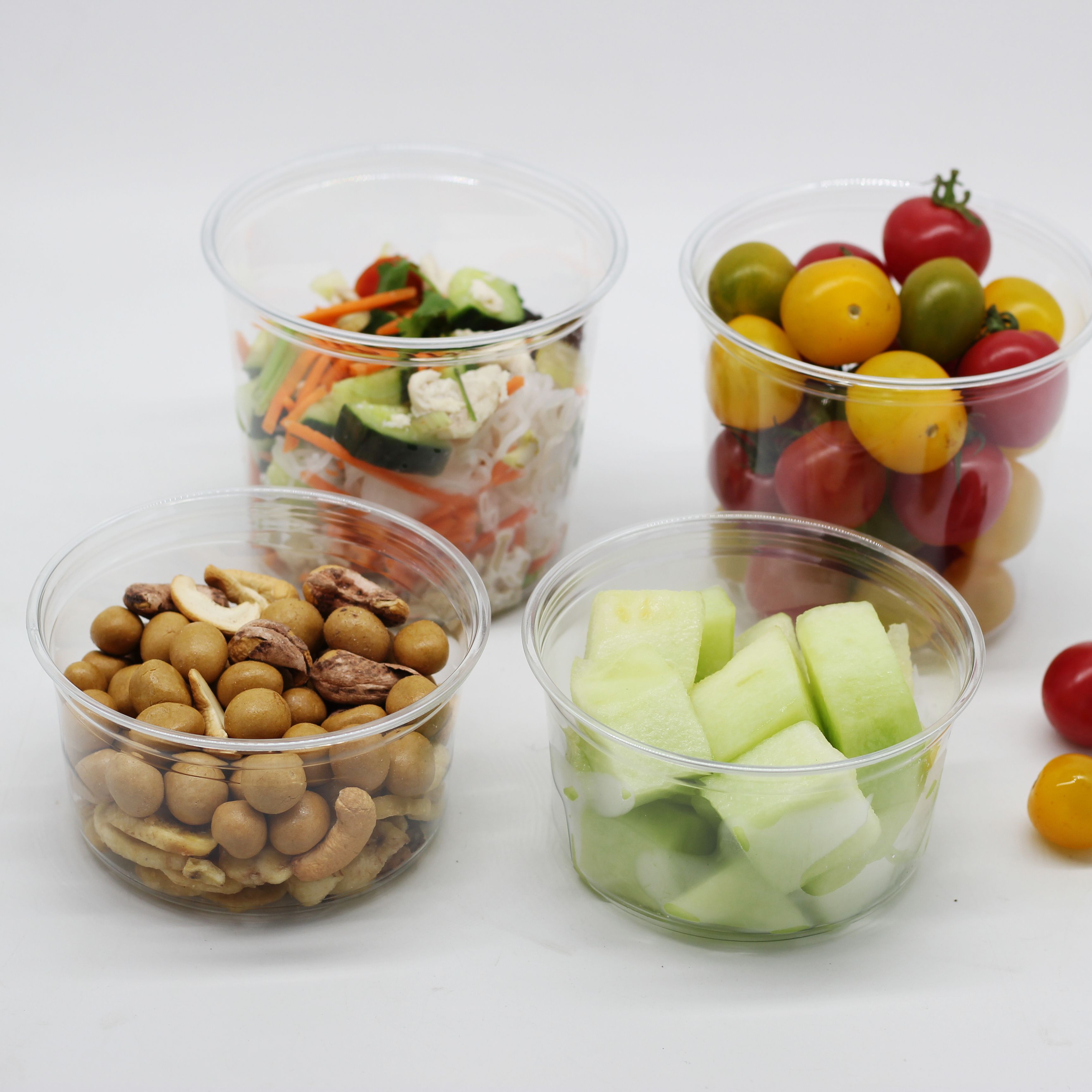 12oz Clear Disposable Cups 460ml Plastic Bowls with lid for Fruits Yoghurt, Salad Smoothie Nuts