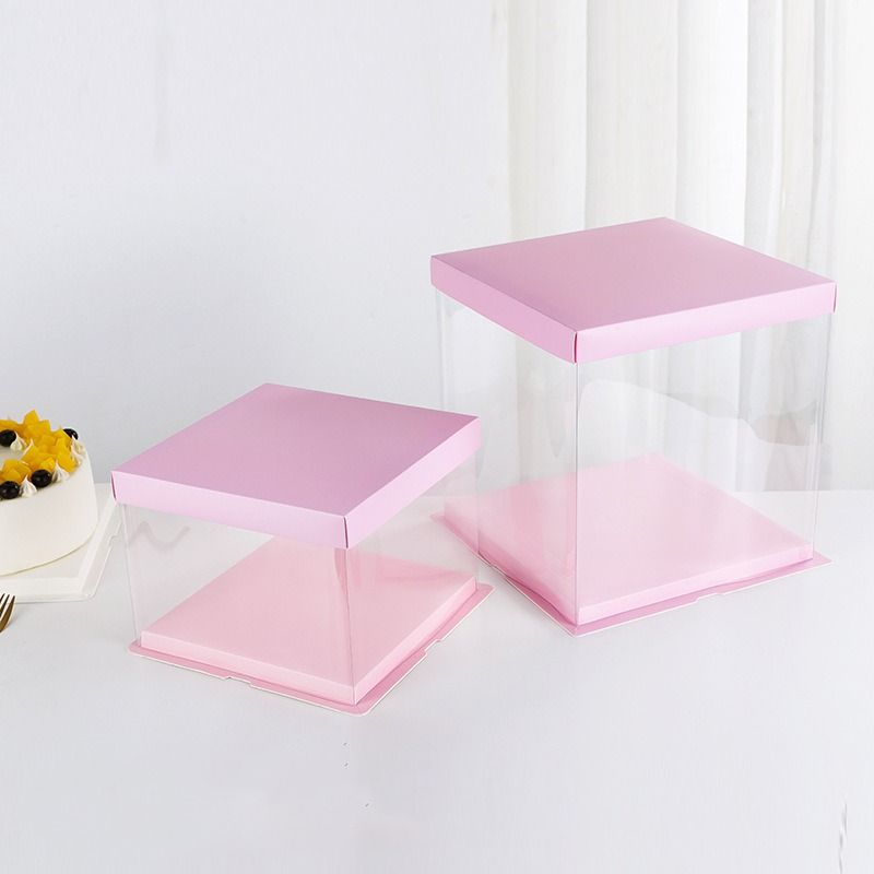8 inch Cake Boxes PET Clear Bakery Boxes for Birthday Wedding Ceremony Color Pink