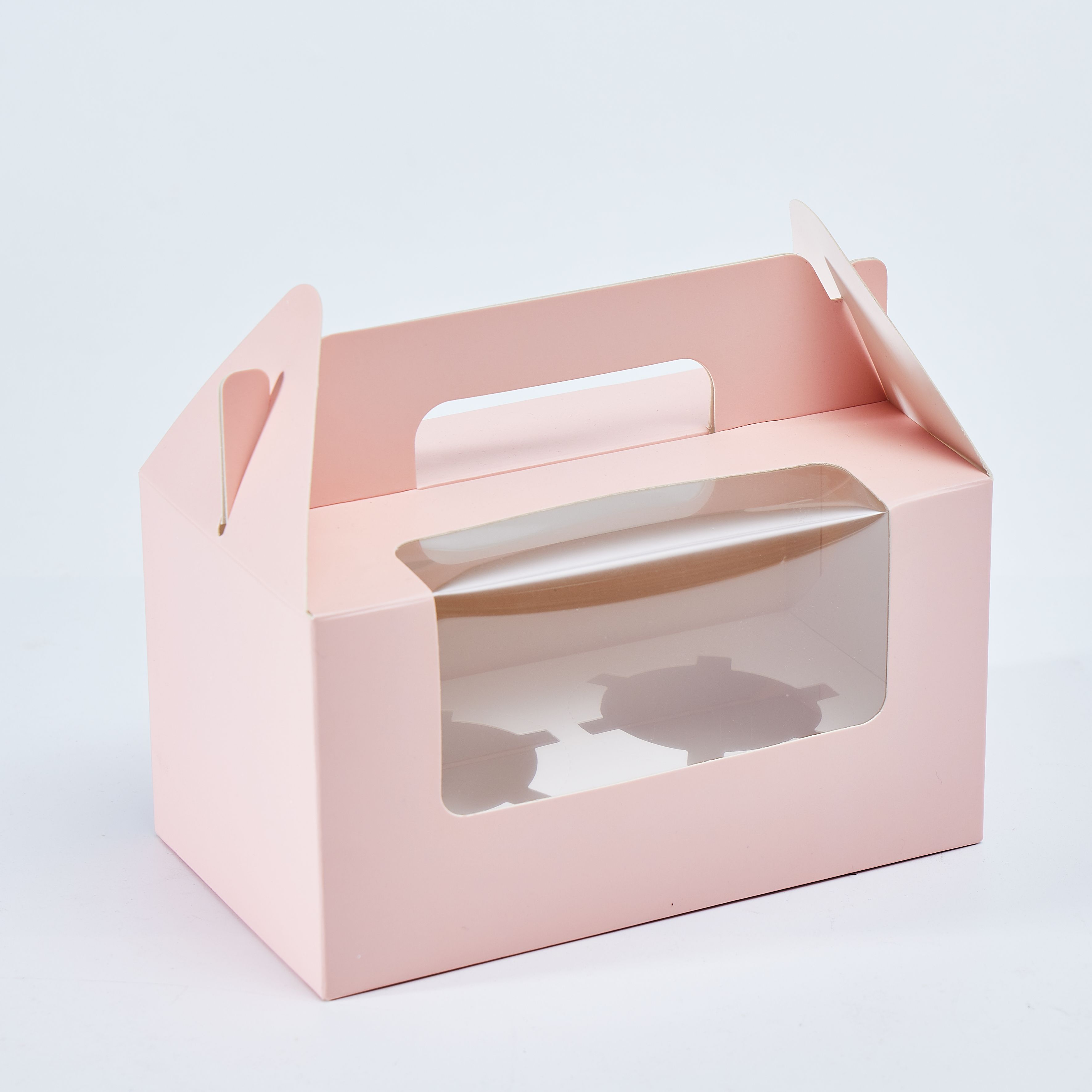 Cupcake Box Two Holder Pink 2 Muffin Boxes with Insert Handle and Window