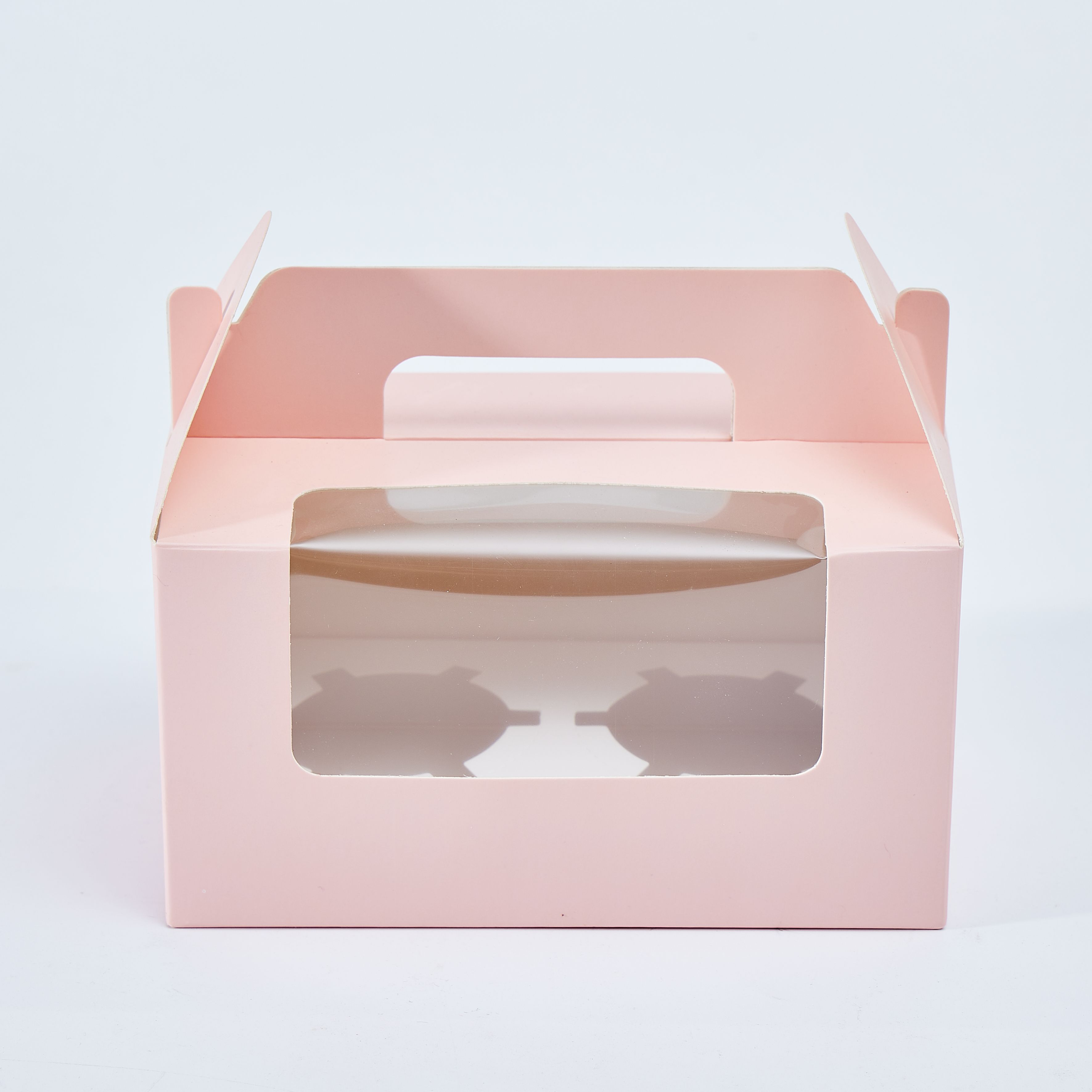 Cupcake Box Two Holder Pink 2 Muffin Boxes with Insert Handle and Window