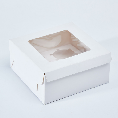 White Paper Cupcake Boxes with Insert Cookie Gift Boxes with Clear Window 4 Treat Holder Cupcake Containers Bakery Cake Box