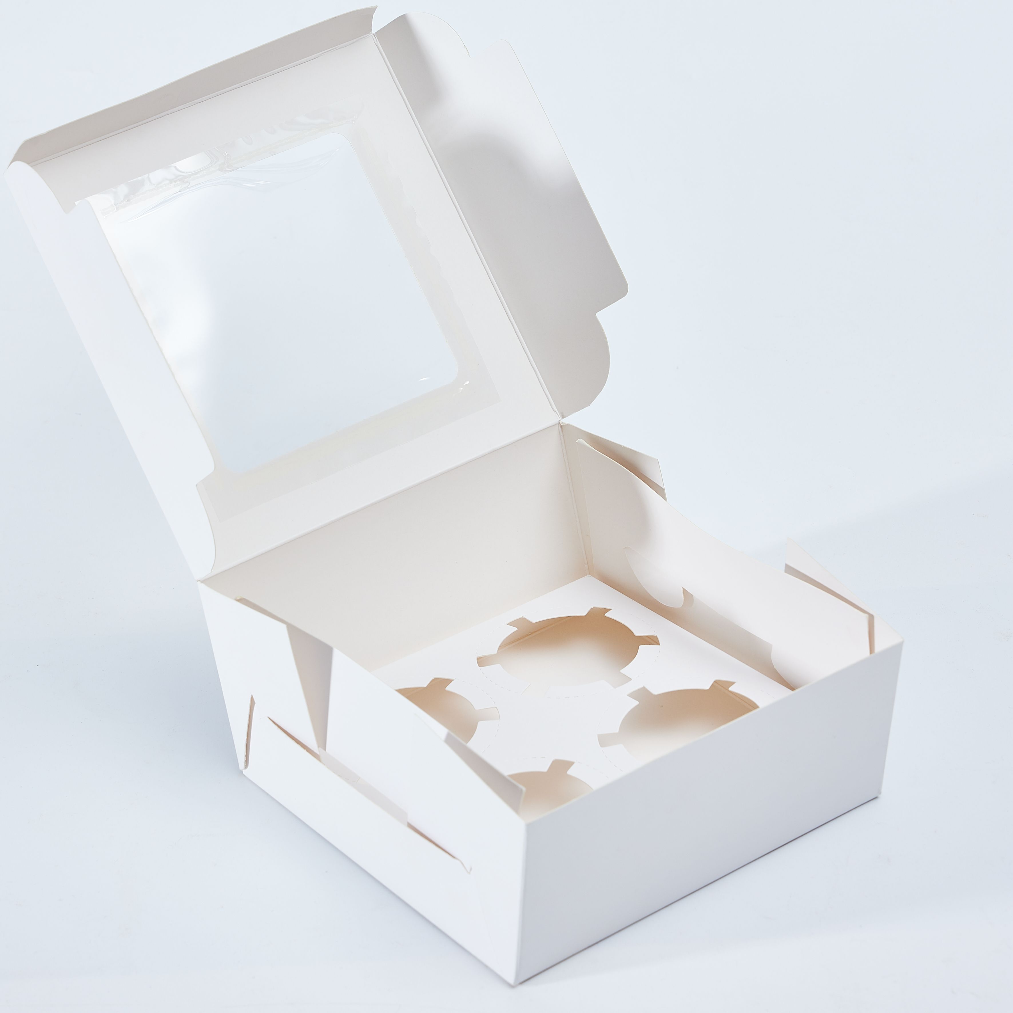 White Paper Cupcake Boxes with Insert Cookie Gift Boxes with Clear Window 4 Treat Holder Cupcake Containers Bakery Cake Box