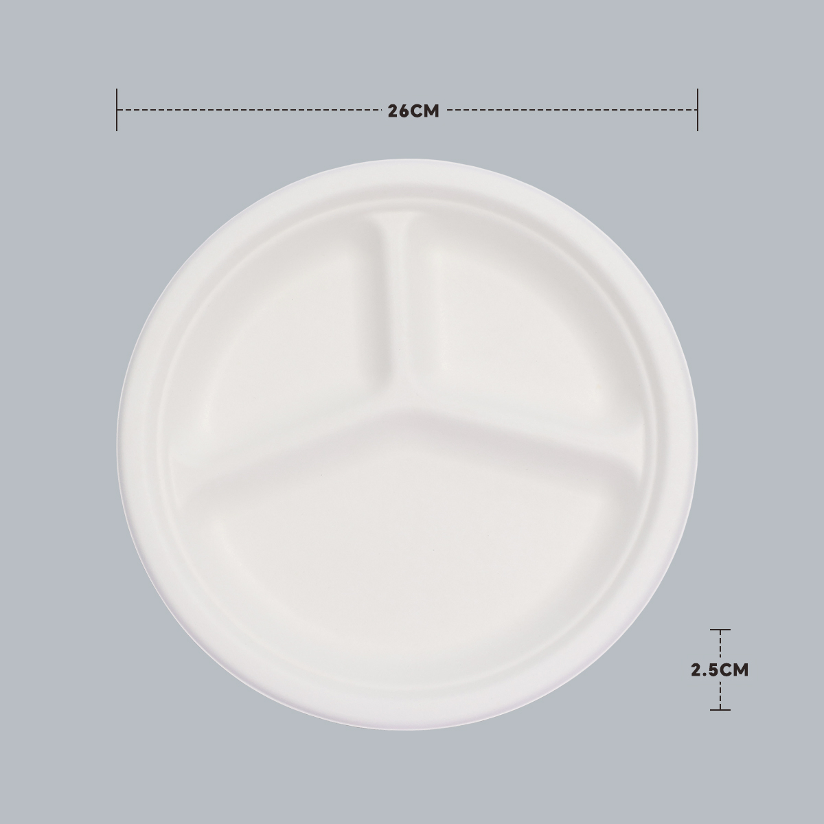 Biopolymer Food Packaging 3-compartment plate Compostable Bagasse Plates