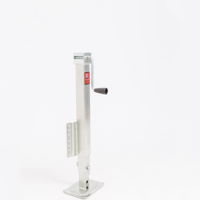 Sidewind crank and square tube designed tongue jack for use with marine and utility trailers