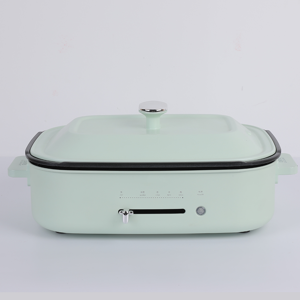 Solid color electric hot pot with heating plate cast aluminum cooking pot