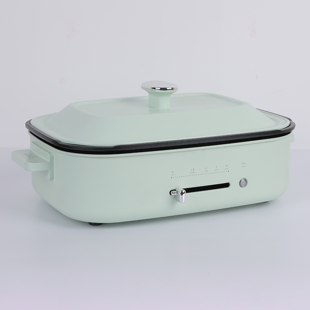 Solid color electric hot pot with heating plate cast aluminum cooking pot