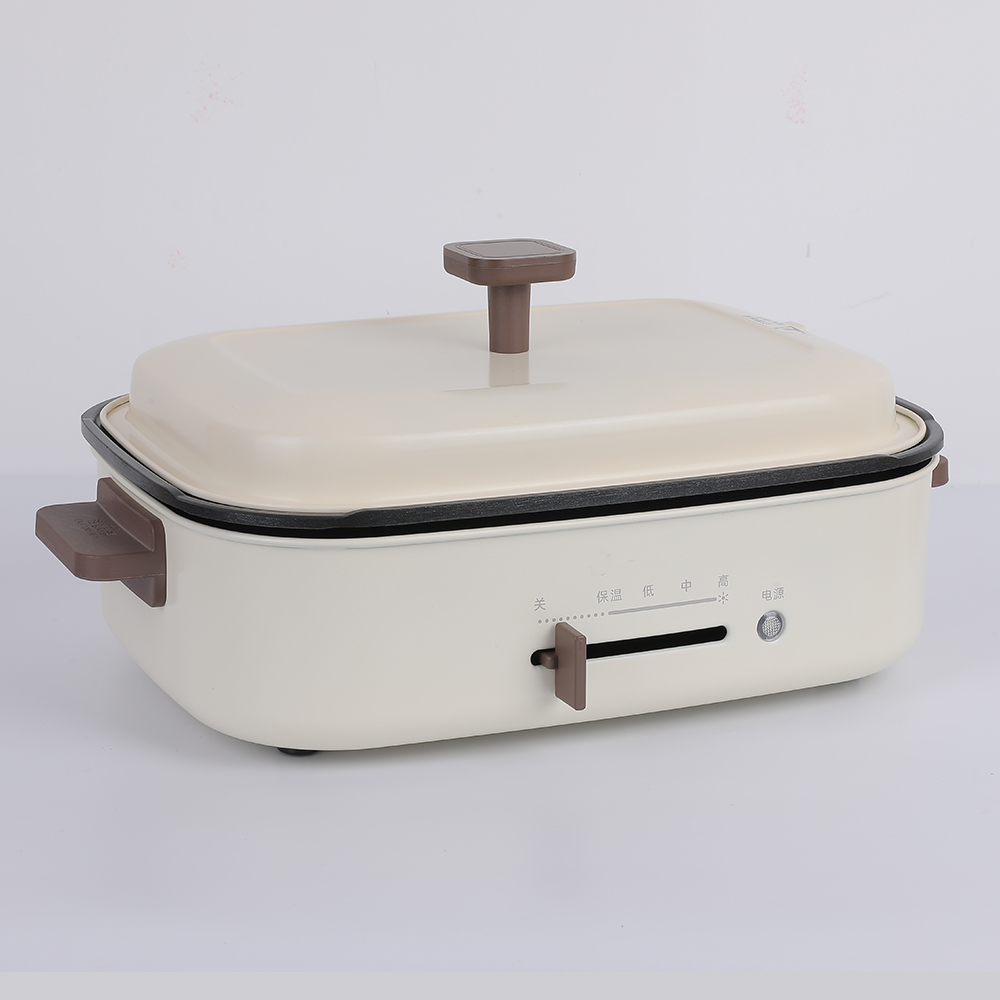 Household electric hot pot with heating plate solid color mechanical control cooking pot