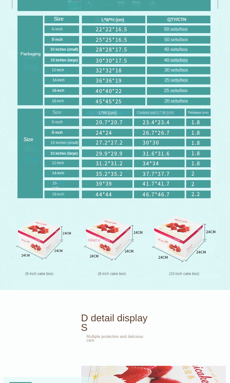 3 in 1 Cake Box Pastry Container for Bakery Cake Shop Boulangerie 6/8/10/12 inch Logo Print