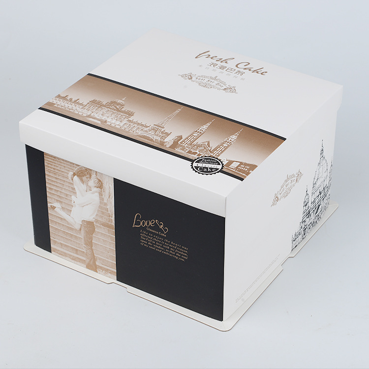 3 in 1 Cake Box Pastry Container for Bakery Cake Shop Boulangerie 6/8/10/12 inch Logo Print