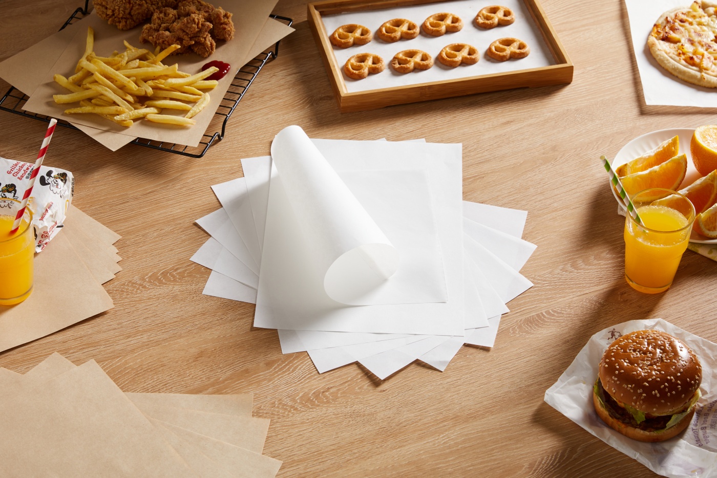 BIO factory made white kraft paper Greaseproof paper for french fries,chicken wings food packaging paper