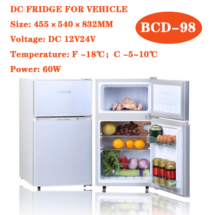 BCD-98 DC refrigerator RV fridge 12V24V battery Solar refrigerator for Africa with freezer and cooler part 48V is available