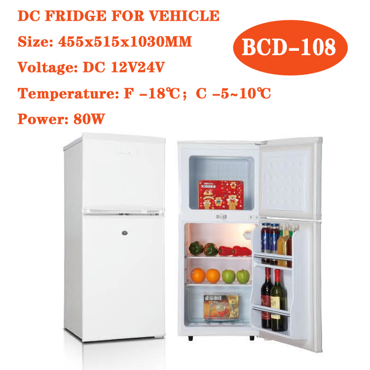 BCD-108 DC refrigerator RV fridge 12V24V battery Solar refrigerator for Africa with freezer and cooler part 48V is available