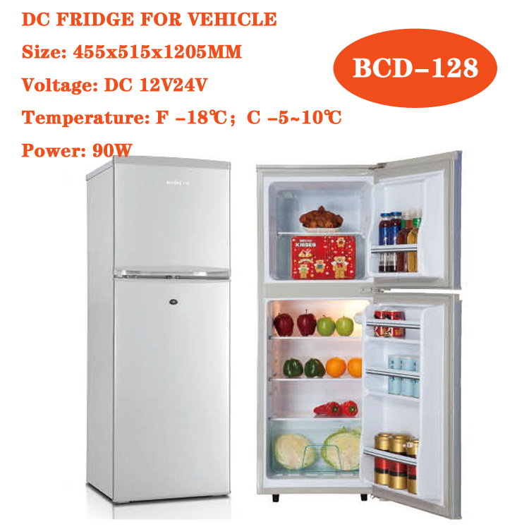 BCD-128 DC refrigerator RV fridge 12V24V battery Solar refrigerator for Africa with freezer and cooler part 48V is available