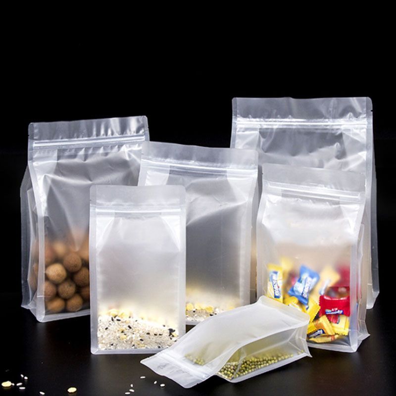 Matte edible transparent OPP packaging bag candy flat bottom stand up pouch for snack food packing ziplock bags