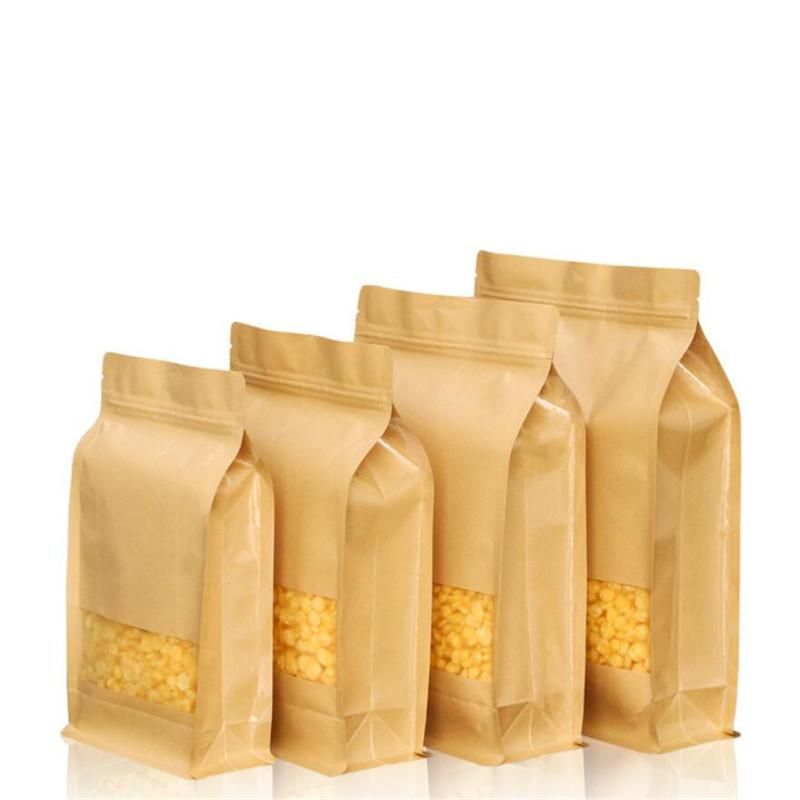 Wholesale Food Grade Self-sealing Zip Lock Brown Kraft Paper bag kraft paper ziplock bags Stand Up paper bag for food