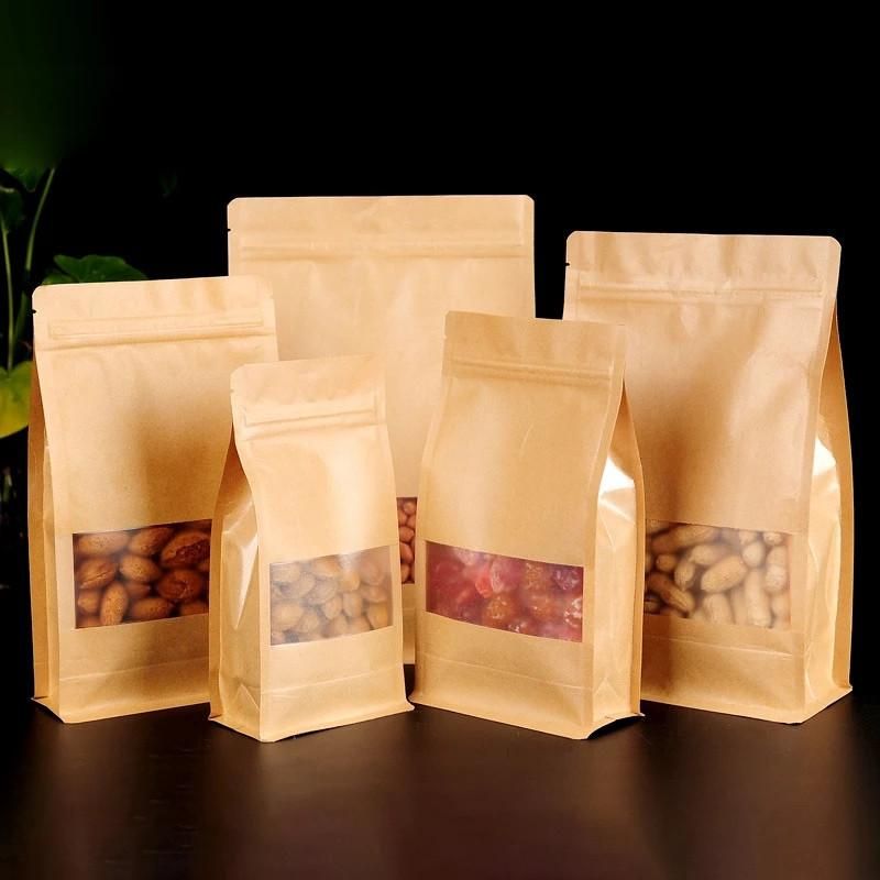 Custom Recyclable Biodegradable Coffee Tea Nut Packaging Zip Lock Food Package Bolsas Kraft Paper Zipper Bags Stand Up Pouch