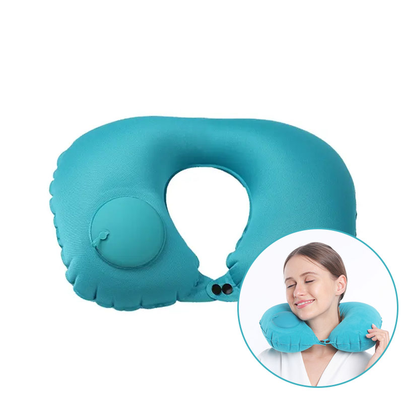 Inflatable Folded U-shaped Neck Pillow with Automatic Pressure Pump for Travel Camping