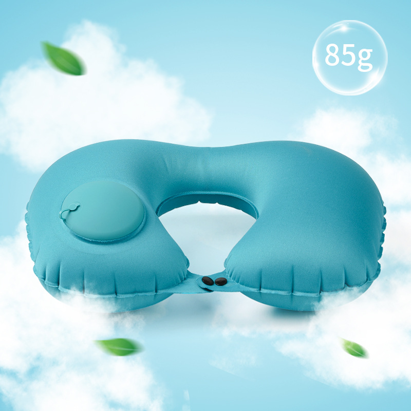 Inflatable Folded U-shaped Neck Pillow with Automatic Pressure Pump for Travel Camping