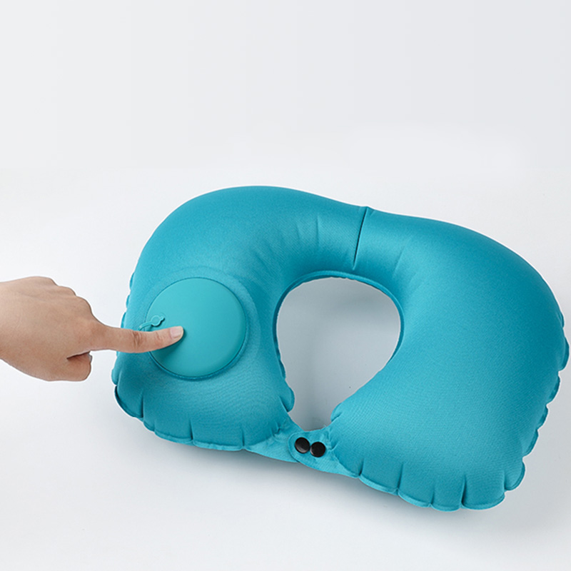 Inflatable Folded U-shaped Neck Pillow with Automatic Pressure Pump for Travel Camping