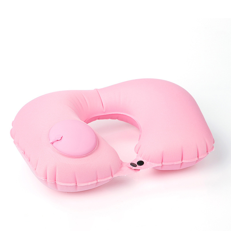 Inflatable Folded U-shaped Neck Pillow with Automatic Pressure Pump for Travel Camping