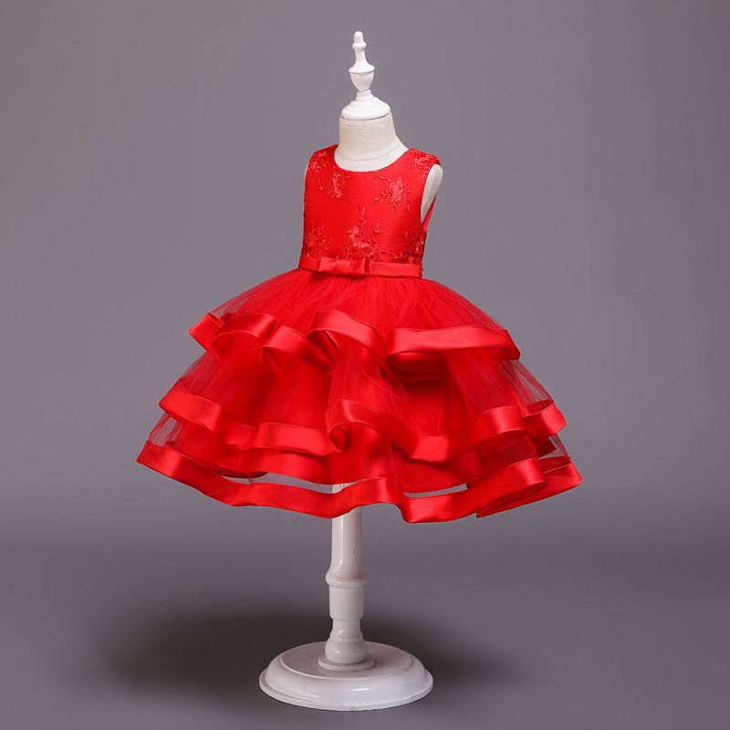 Free Sample Net Design African Kids Princess Wedding Party Summer Dress Elegant for Kids 2024