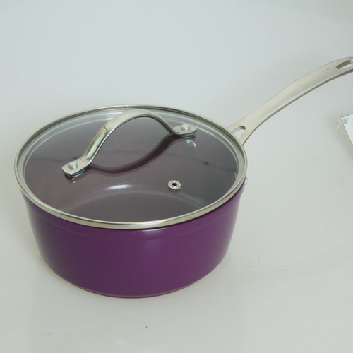 OEM&ODM S/S handle alu. non-stick coating saucepan with glass lid