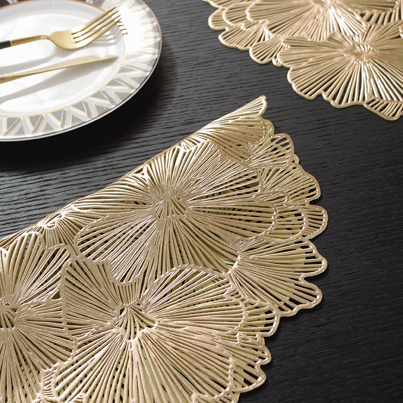 Light luxury metallic gold wedding decorative placemats PVC heat-insulation vinyl gold table placemat