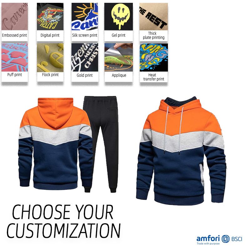 Oem plain hoodies breathable athletic wear men custom logo tracksuit for men