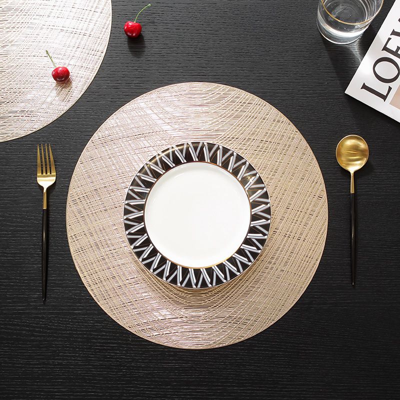 Tabletex Nordic Style Round PVC Vinyl Pressed Placemats Striped Hollow Decor Placemats For Hotel Kitchen Dining Table Mat