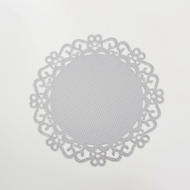 Manufacturer Direct Sale PVC Table Mat with Hot Stamping Hollow Grid Flower Round Simple Heat-Resistant Mat