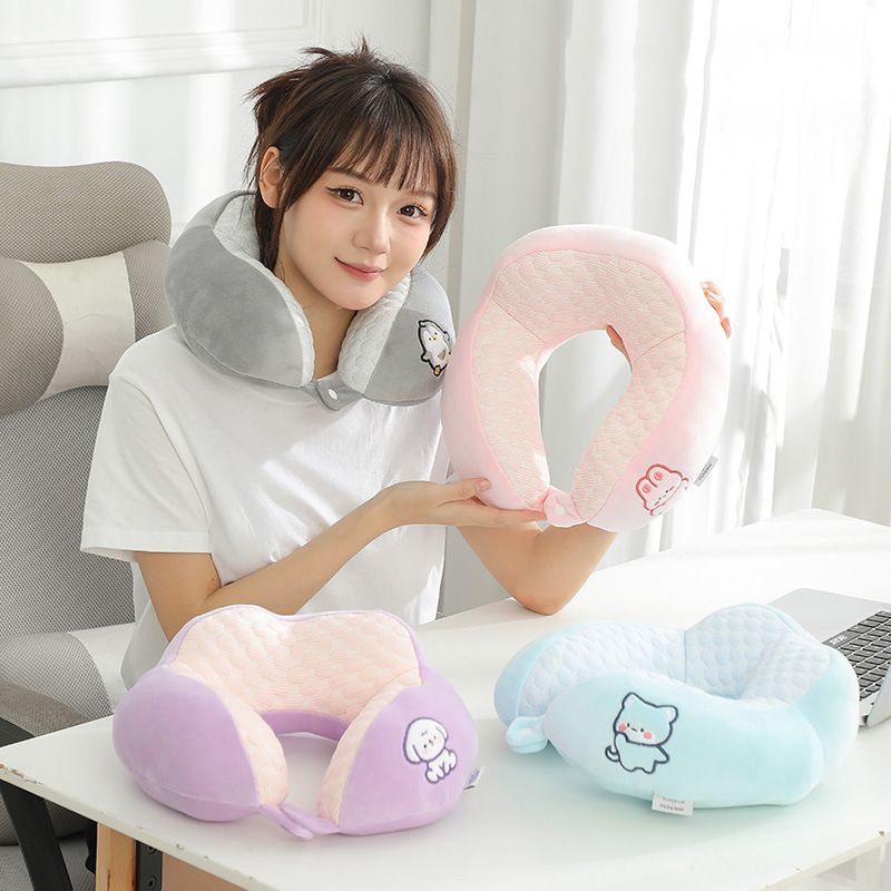 cheap Spot goods Custom plush fiber fill neck travel pillow with logo