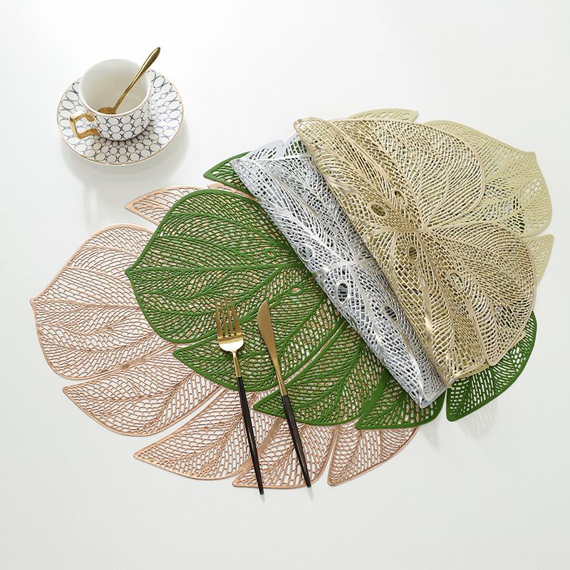 Simulation Leaves Hollow Turtle Back Leaves Decorative Placemats PVC Waterproof Oilproof Durable Table Mats Heat