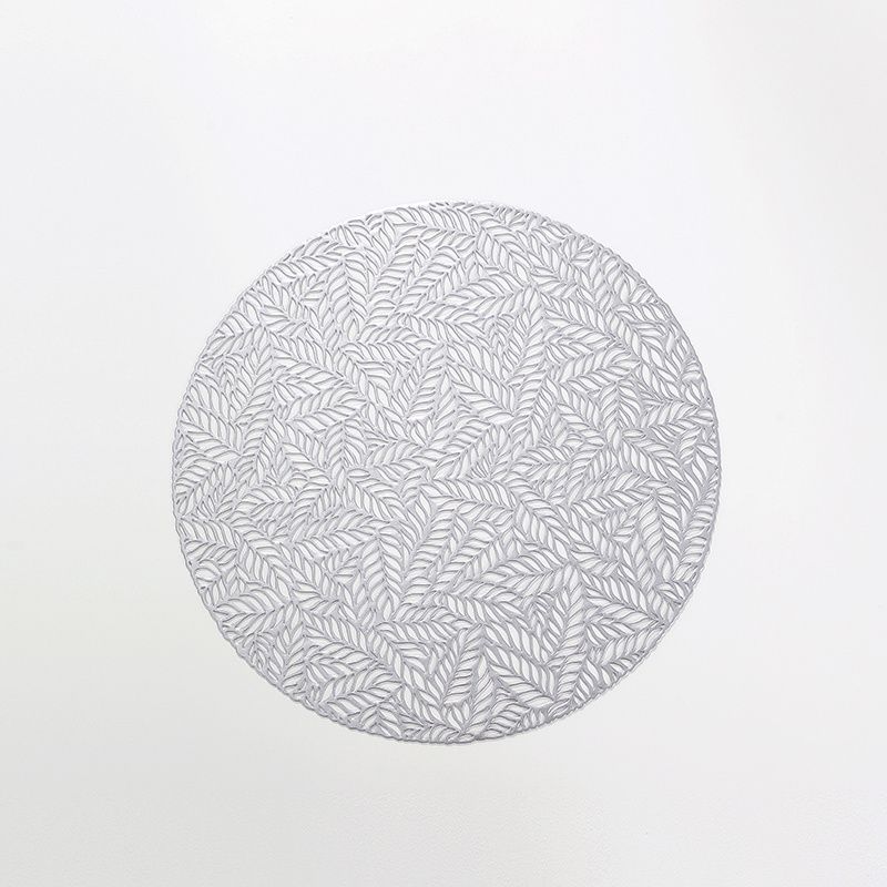 Wholesale Nordic Silver Bamboo Leaf Round Pvc Hollow Placemat Gold Non-Skid Washable Table Mats