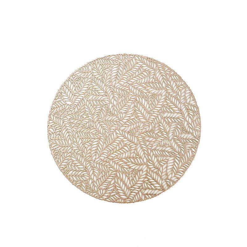 Wholesale Nordic Silver Bamboo Leaf Round Pvc Hollow Placemat Gold Non-Skid Washable Table Mats