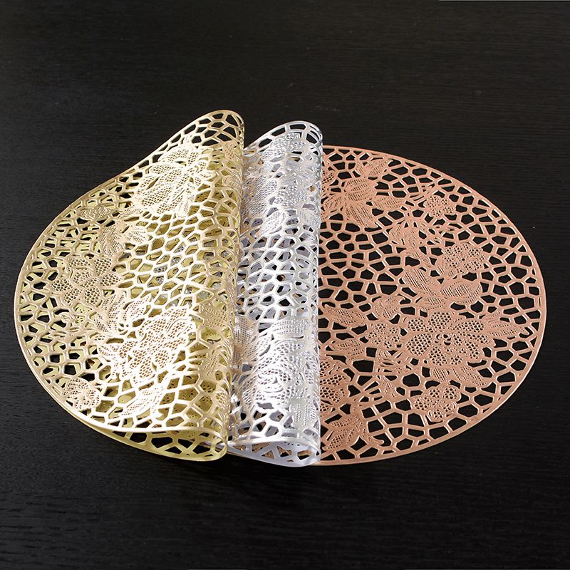 Hot selling Round vinyl Placemats For Dining Table Decorative metallic pvc placemat Wedding placemats