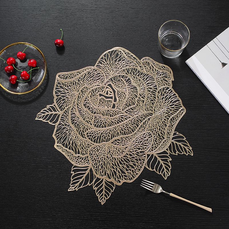 Classic sustainable PVC rose shaped meal mat and coaster