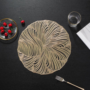 Europe Round Vinyl Dining Table Mats PVC Pressed Leaf Pattern Placemats Party/Wedding Round Striped Placemats