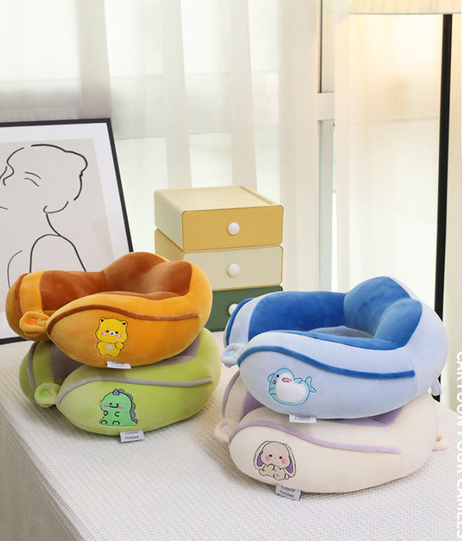 Stuffed U shaped travel neck pillow with embroidery logo