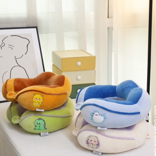 Stuffed U shaped travel neck pillow with embroidery logo