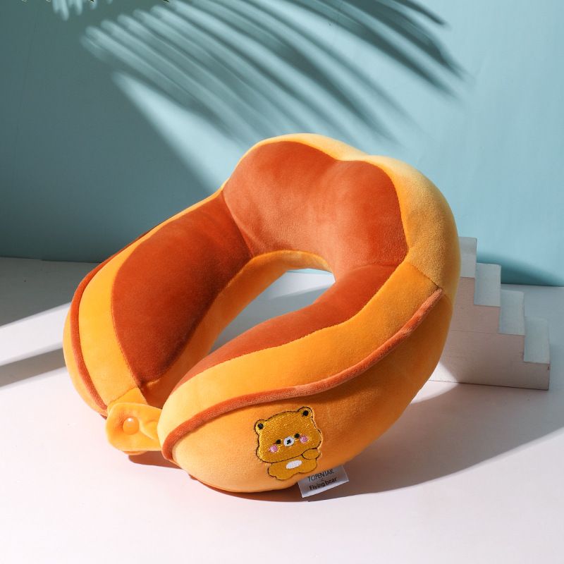 Stuffed U shaped travel neck pillow with embroidery logo