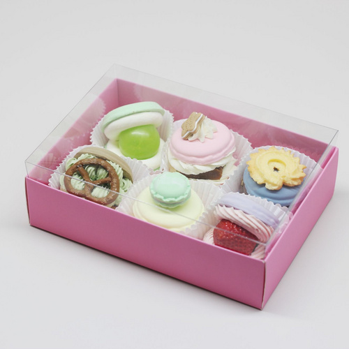 Free Sample Macaron Pastry Sweet Gift Box Paper Box for cookies with clear Lid in color Pink