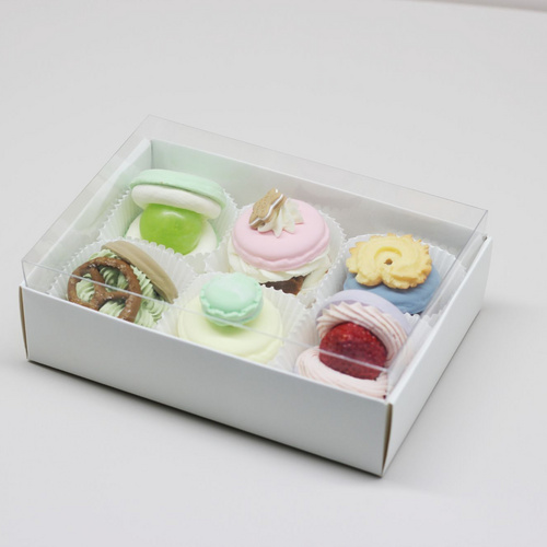 Macaron Pastry Sweet Gift Box Paper Box for cookies with clear Lid in color White