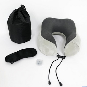 Comfortable Memory Foam Travel Neck Pillow With 3D Contoured Eye Masks Earplugs And Reusable Bag