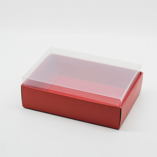 Cookies Box with clear lid Rectangle Food Container Gift Box Paper Pastry Box in color Red