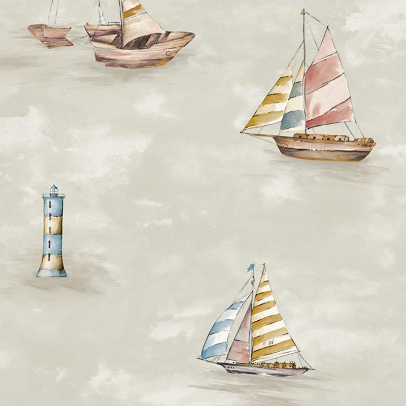 Custom Luxury Beige Eco Frindly Printed Sailboat Pattern Pvc Wall Paper